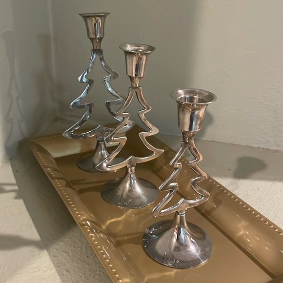 International Silver Company Silver Christmas Tree Candlestick Holder Set - Picture 3 of 12